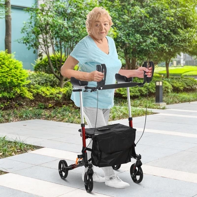 HOMCOM Folding Rollator Walker With Seat And Bag, Wheeled Rolling Medical Height Adjustable, Aluminum