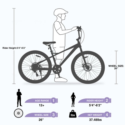 Aukfa 26 Inch Freestyle Bike 7 Speed Kids Bike With 4 Pegs Dual Disc Brakes Suitable For Kids 12+, Multiple Colors - Image 2