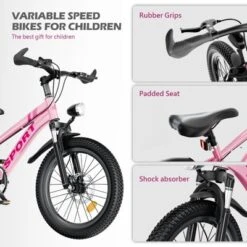 Gulches 24 Inch Kids Mountain Bike For Boys & Girls Ages 7-12£¬ 7-Speed Gears, Dual Disc Brakes,Pink