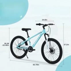 INFURNIC Bicycles, 24 Inch Mountain Bike For Kids, Mountain Bike With Single Speed, Blue, 63.78"*24.8"*37.2"