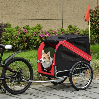 Aosom Dog Bike Trailer Pet Cart Bicycle Wagon Cargo Carrier Attachment For Travel With 3 Entrances Large Wheels For Off-Road & Mesh Screen - Image 2