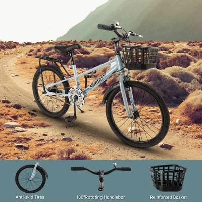 Topteng 20" Kid's Bike With Basket For Boys And Girls - Mist Blue - Image 8