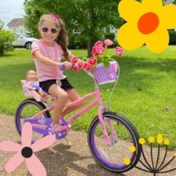JOYSTAR Paris Girls Bike For Kids Ages 2-9 Years Old, Kids Bike With Training Wheels, Basket And Handbrake