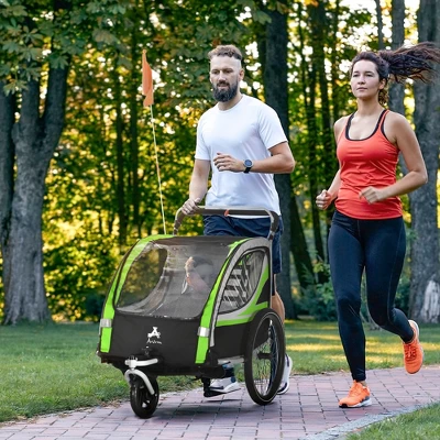 Aosom 2-in-1 Child Bike Traile, Baby Stroller With Brake, Storage Bag, Safety Flag, Reflectors & 5 Point Harness