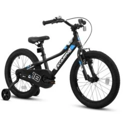 DSVIMOY 18 Inch Kids' Bike With Removable Training Wheels, Single Speed Boys Girls Child Bicycles For 3-5Years, Black, 49.5"*21.6"*28.3"