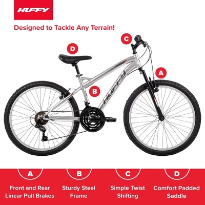 Huffy Highland Mountain Bike - 24" Wheels - 21 Speeds - Silver - Image 14