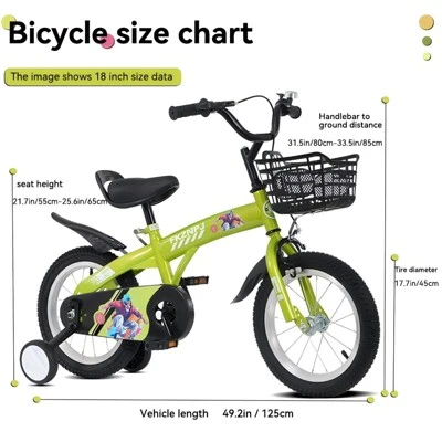 INFURNIC Bicycles 18 Inch Kids Bike With Training Wheels And Adjustable Saddle For Boys And Girls, Green, 46.4"*20.3"*30.8" - Image 3