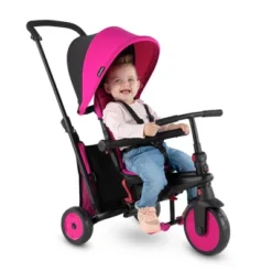 SmarTrike STR3 Folding Toddler Tricycle With Stroller Certification 6-in-1 Multi-Stage Trike - Pink - 1-3 Years
