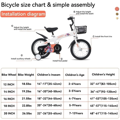 NAYSAYE Bicycle 18 Inch Kids Bike With Training Wheels Adjustable Saddle For Neighborhood Rides, White, 43.3"*20.3"*28.9" - Image 4