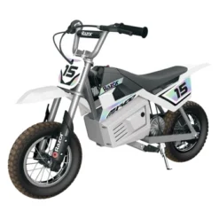 Razor MX400 Dirt Rocket 24V Electric Toy Motocross Motorcycle Dirt Bike With Hand-Operated Brakes And Retractable Kickstand, White