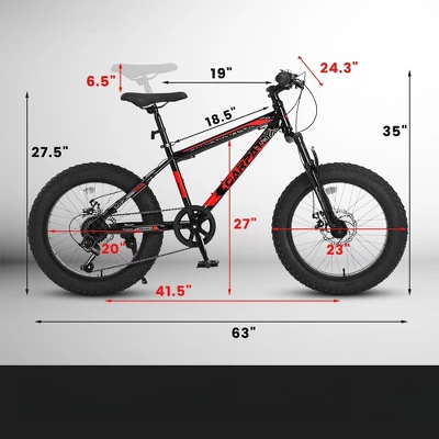 DSVIMOY Bicycles, 20 Inch Mountain Bike For Kids, 7-Speed Mountain Bike With Disc Brakes, Black, 63"*24.3"*35"