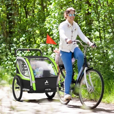 Aosom 2-in-1 Child Bike Traile, Baby Stroller With Brake, Storage Bag, Safety Flag, Reflectors & 5 Point Harness - Image 2