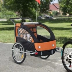 Aosom Elite 360 Swivel Bike Trailer For Kids Double Child Two-Wheel Bicycle Cargo Trailer With 2 Security Harnesses