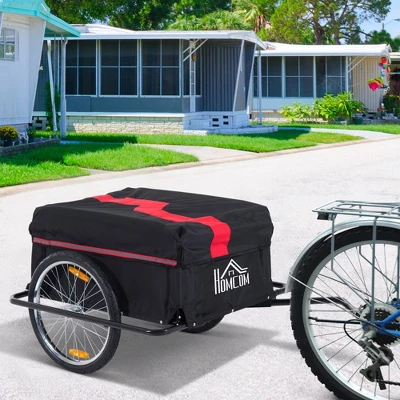 Aosom Bicycle Cargo Trailer, Two-Wheel Bike Luggage Wagon Trailer With Removable Cover, Red - Image 2