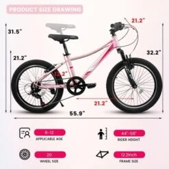 Gulches 20 Inch Kids Bike (4-7 Yrs/100-120cm), 7-Speed, Shock-Absorbing Fork, V-Brakes, 20x2.125 Tires, 85% Pre-Assembled, Tools