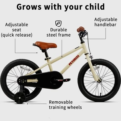 Petimini BP1001YD-4 16 Inch BMX Style Kids Bike With Removable Training Wheels And Rear Coaster Brakes For Kids 4-7 Years Old, Beige - Image 2