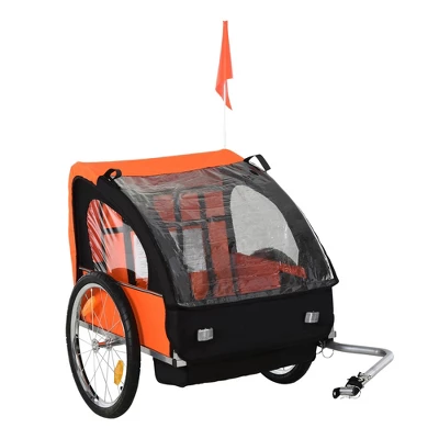 Aosom 2-Seat Child Bike Trailer For Kids With A Strong Steel Frame, 5-Point Safety Harnesses, & Comfortable Seat - Image 3