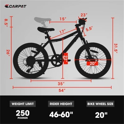 YONWAY 20 Inch Kids' Bike, Boys Girls Mountain Bike, 7 Speed Teenager Bicycles, Front Suspension Disc Brake Rear V-Brake, High Steel Frame - Image 2