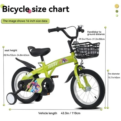 INFURNIC Bicycles 16 Inch Kids Bike With Training Wheels And Adjustable Saddle For Boys And Girls, Green, 43.3"*20.3"*28.9" - Image 2