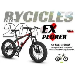 VASIP "20-Inch Kids' Mountain Bike - High Carbon Steel Frame, 7-Speed, Disc Brakes & Front Suspension.,Durable Wide Tires For Snow/Off-Road