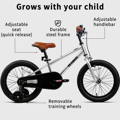 Petimini BP1001YD-5 16 Inch BMX Style Kids Bike With Removable Training Wheels And Rear Coaster Brakes For Kids 4-7 Years Old, Silver - Image 3
