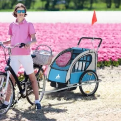 Aosom Elite Three-Wheel Bike Trailer For Kids Bicycle Cart For Two Children With 2 Security Harnesses & Storage