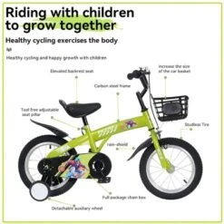 Kids Bike For Ages 5-10 Years Old Boys Girls, 18 Inch Children Bikes With Training Wheels And Stand, Adjustable Saddle, Steel Frame, 85% Assembled