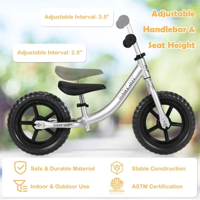 Babyjoy Aluminum Balance Bike For Kids Adjustable No Pedal Training Bicycle - Image 4