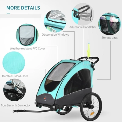 Aosom Bike Trailer For Kids 3 In1 Foldable Child Jogger Stroller Baby Stroller Transport Carrier Rubber Tires Kid Bicycle Trailer - Image 4