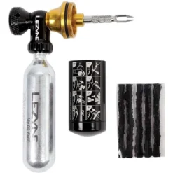 LEZYNE Tubeless Tire Bicycle CO2 Inflator, 2-in-1 CO2 Dispenser Repair Kit, Inflates Seals Tires, Includes Plug Strips - Head & 20g Cartridge X2/Black