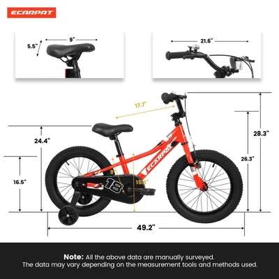 NAYSAYE Kids Bike 18 Inch Bicycle 1 Speed With Removable Training Wheels V Brake, For Boys And Girls Ages 3 To 9, Red, 49.5"*21.6"*28.3" - Image 4