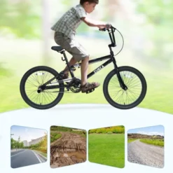 DSVIMOY Freestyle Kids Bike, 20 Inch Single Speed Children's Bicycle For Boys Girls Age 7+ Years, Black, 55.12"*25.2"*37"