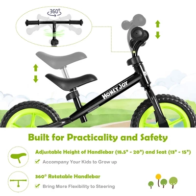 HoneyJoy Kids Balance Bike No Pedal Training Bicycle W/Adjustable Handlebar & Seat YellowBlackBlueRed - Image 3