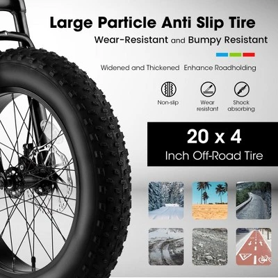 RISOKEYS Kids Mountain Bike 20 Inch, 4" Wide Fat Tire, 7 Speed Ages 8-12 Year Old, Steel Frame Disc Brake Front/Dual Suspension, - Image 6