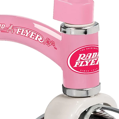 Radio Flyer 33PZ 12 Inch Spoked Front Wheel Kids Classic Style Steel Framed Dual Deck Tricycle With Handlebar Bell And Streamers, Pink - Image 2