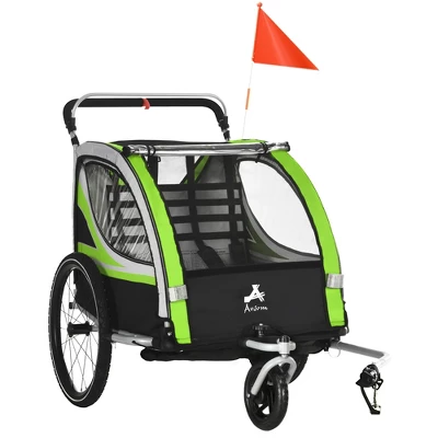 Aosom 2-in-1 Child Bike Traile, Baby Stroller With Brake, Storage Bag, Safety Flag, Reflectors & 5 Point Harness - Image 6