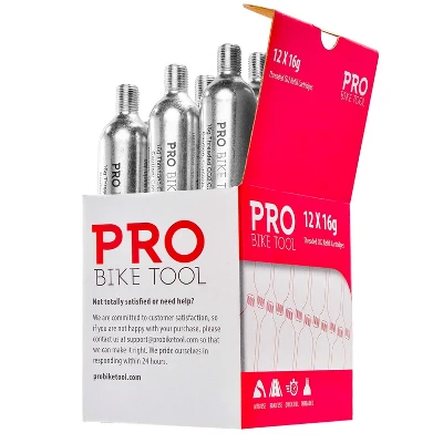 PRO BIKE TOOL 16g Threaded CO2 Cartridges For Bike Tire Inflators, 12-packs