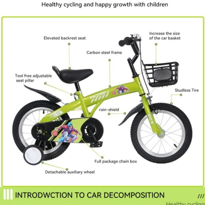 INFURNIC Bicycles 18 Inch Kids Bike With Training Wheels And Adjustable Saddle For Boys And Girls, Green, 46.4"*20.3"*30.8"