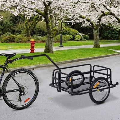 Aosom Foldable Bike Cargo Trailer Cart With Hitch, 88 Lbs. Capacity, 16' Wheels, Black - Image 2