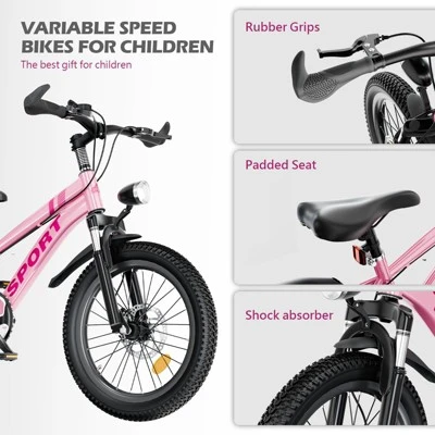 Dolonm Kids Mountain Bike For Boys & Girls Ages 7-12, 7-Speed Gears, Dual Disc Brakes, Shock Absorber Front Fork, LED, Silver & Pink - Image 3