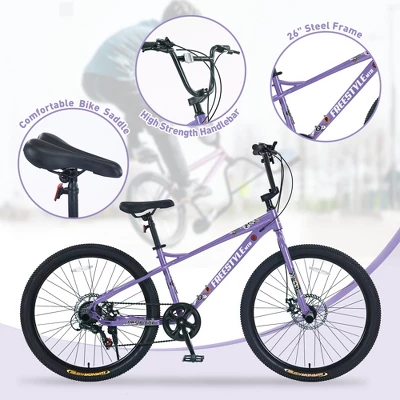 Aukfa 26 Inch Freestyle Bike 7 Speed Kids Bike With 4 Pegs Dual Disc Brakes Suitable For Kids 12+, Multiple Colors - Image 4