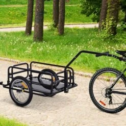 Aosom Foldable Bike Cargo Trailer Cart With Hitch, 88 Lbs. Capacity, 16' Wheels, Black
