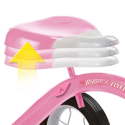 Radio Flyer 33PZ 12 Inch Spoked Front Wheel Kids Classic Style Steel Framed Dual Deck Tricycle With Handlebar Bell And Streamers, Pink