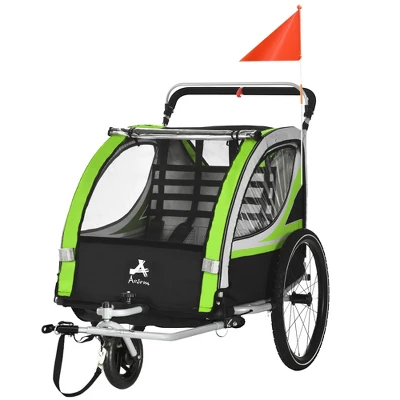 Aosom 2-in-1 Child Bike Traile, Baby Stroller With Brake, Storage Bag, Safety Flag, Reflectors & 5 Point Harness - Image 3