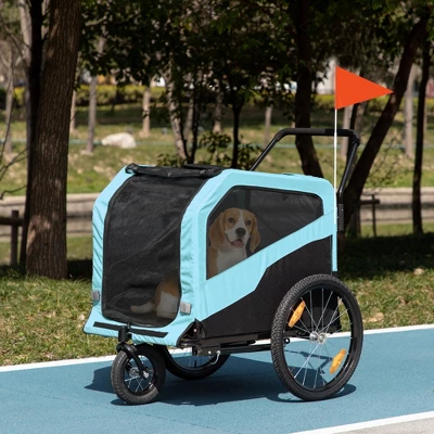 Aosom 2-in-1 Dog Bike Trailer Pet Stroller Carrier For Large Dogs With Hitch, Quick-release Wheels, Foot Support