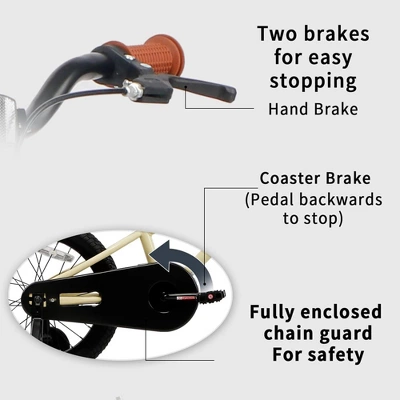 Petimini BP1001YD-4 16 Inch BMX Style Kids Bike With Removable Training Wheels And Rear Coaster Brakes For Kids 4-7 Years Old, Beige - Image 3