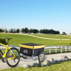 Aosom Bicycle Cargo Trailer, Two-Wheel Bike Luggage Wagon Bicycle Trailer With Removable Cover, Yellow