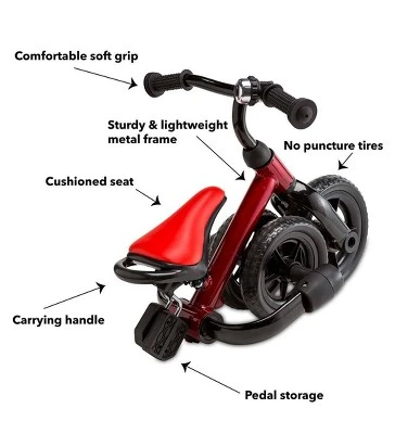 HearthSong 2-in-1 Lightweight Folding Tricycle And Balance Bike For Beginning Riders - Image 3