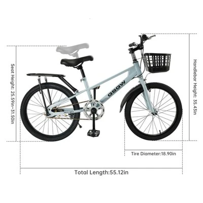 Topteng 20" Kid's Bike With Basket For Boys And Girls - Mist Blue - Image 9