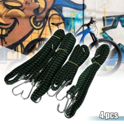 Unique Bargains Rubber Tensioner Motorcycle Bicycle Lashing Strap Luggage Rope W/Hook Green 4 Pcs
